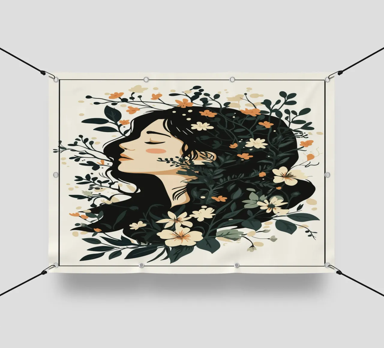 Donna di profilo con splendore floreale telo in pvc da pixelbull - medieval art and more