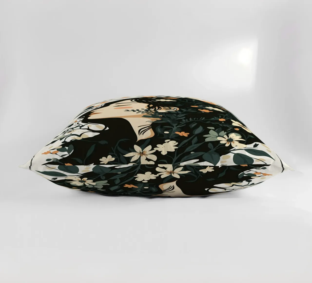 Donna di profilo con splendore floreale cuscino da pixelbull - medieval art and more