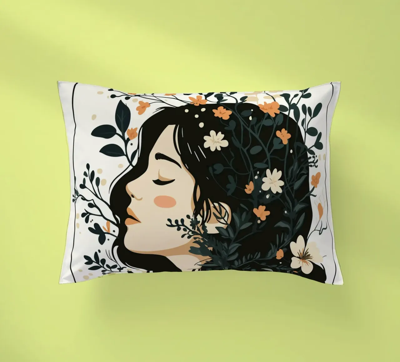 Donna di profilo con splendore floreale cuscino da pixelbull - medieval art and more