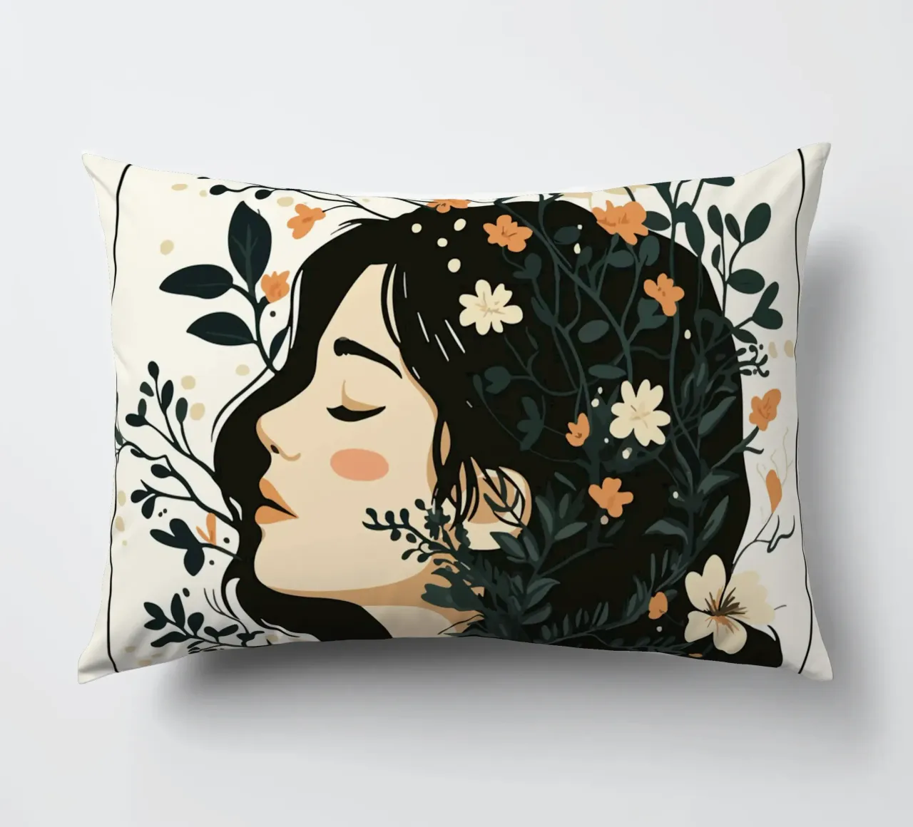 Donna di profilo con splendore floreale cuscino da pixelbull - medieval art and more