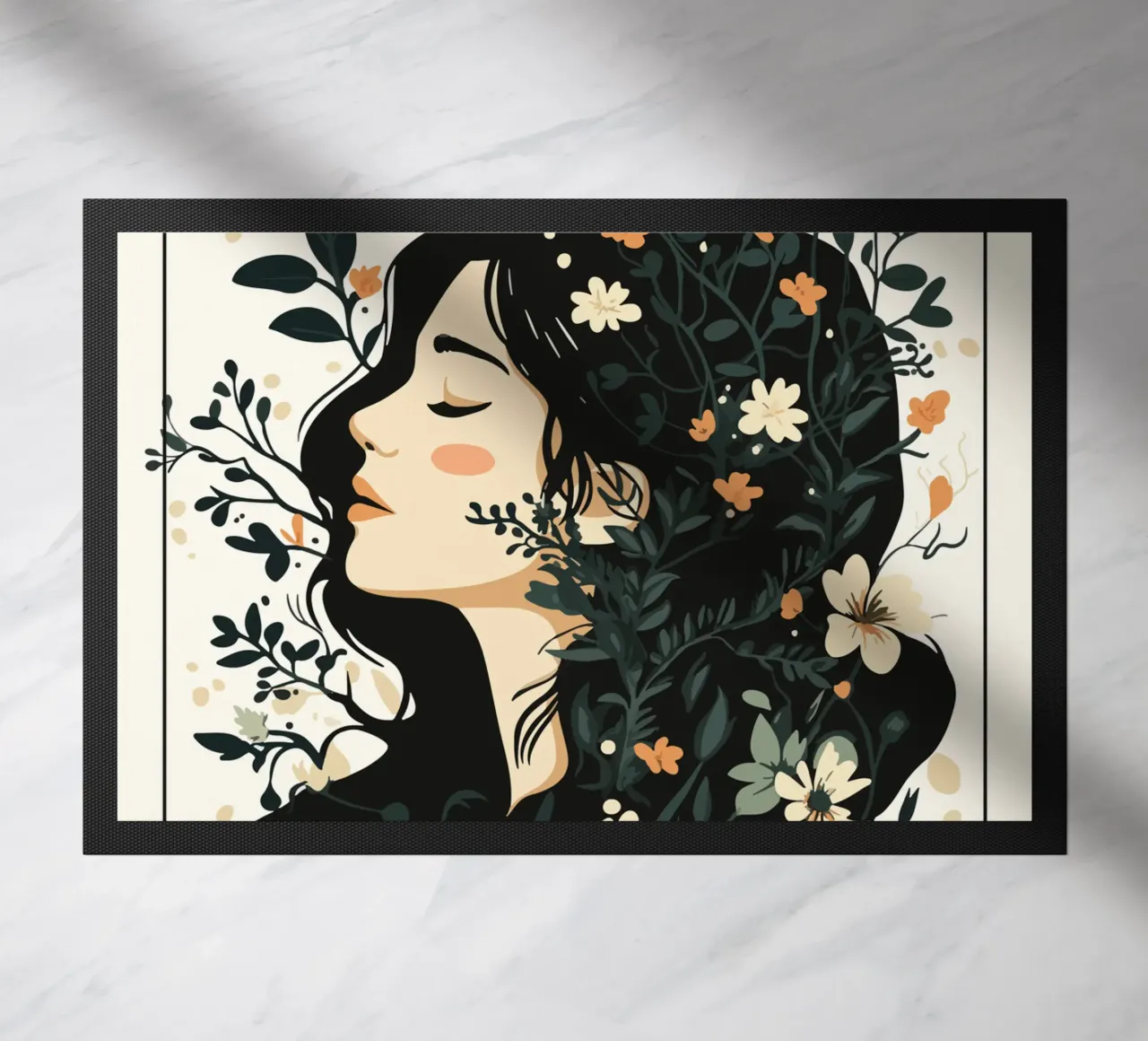 Donna di profilo con splendore floreale zerbino da pixelbull - medieval art and more