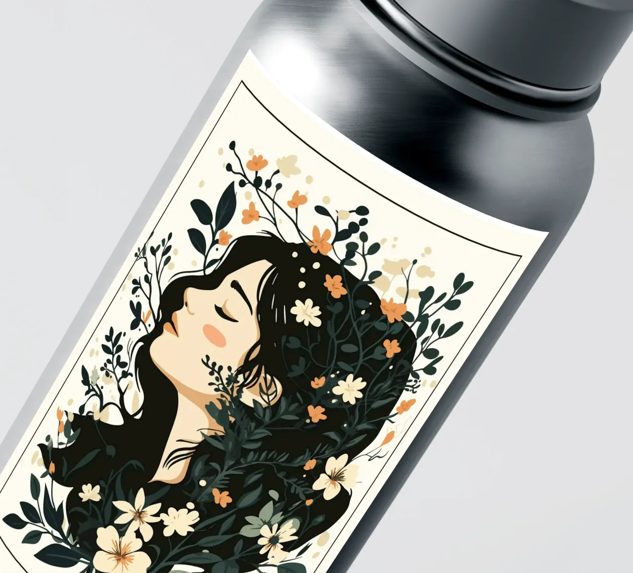 Donna di profilo con splendore floreale adesivo da pixelbull - medieval art and more