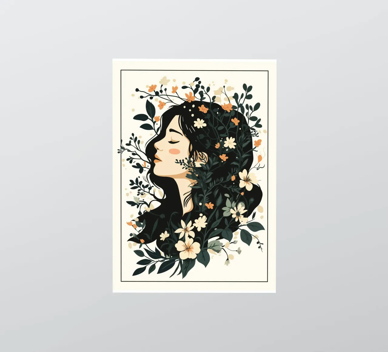 Donna di profilo con splendore floreale adesivo da pixelbull - medieval art and more