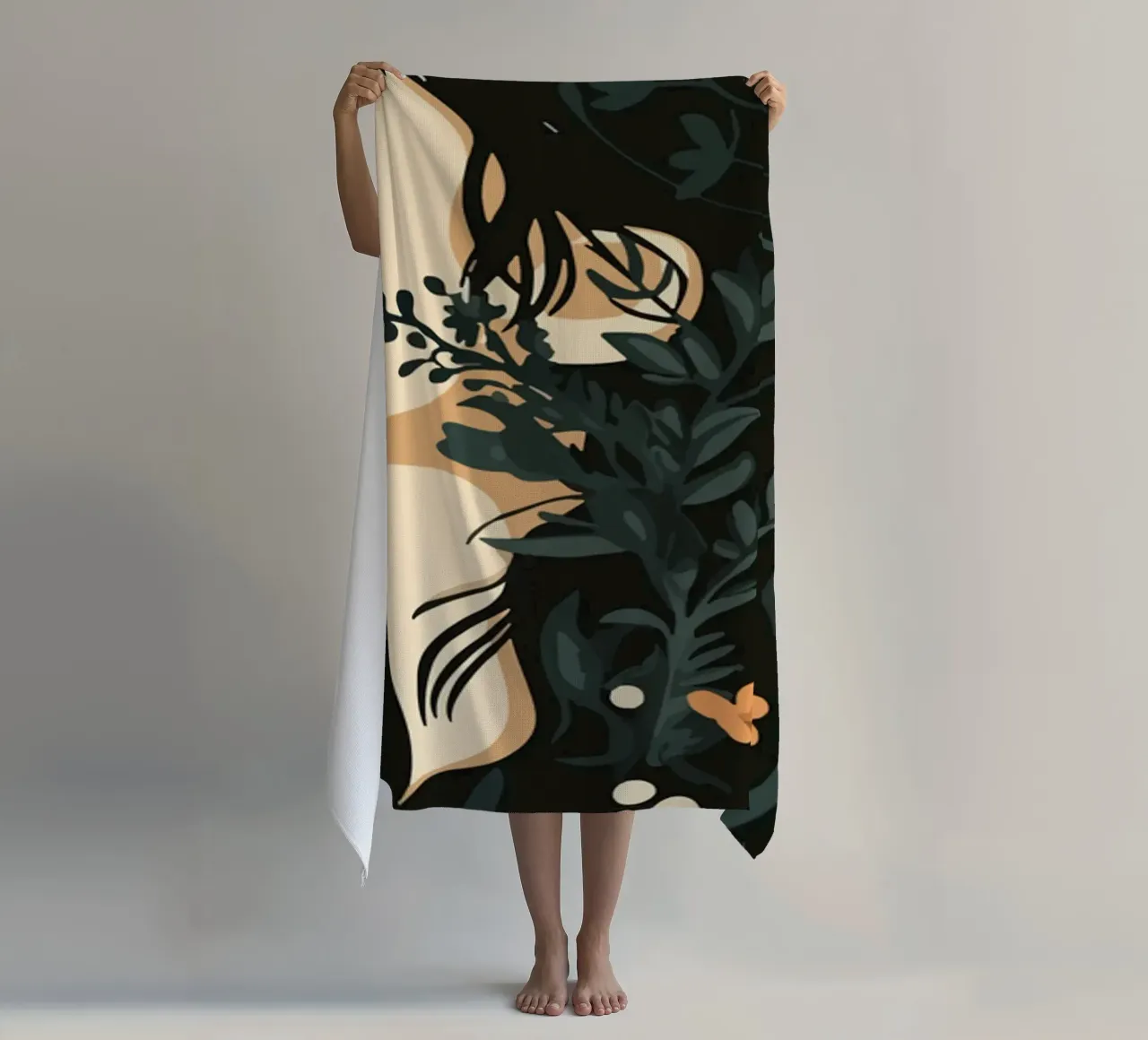 Donna di profilo con splendore floreale telo mare da pixelbull - medieval art and more