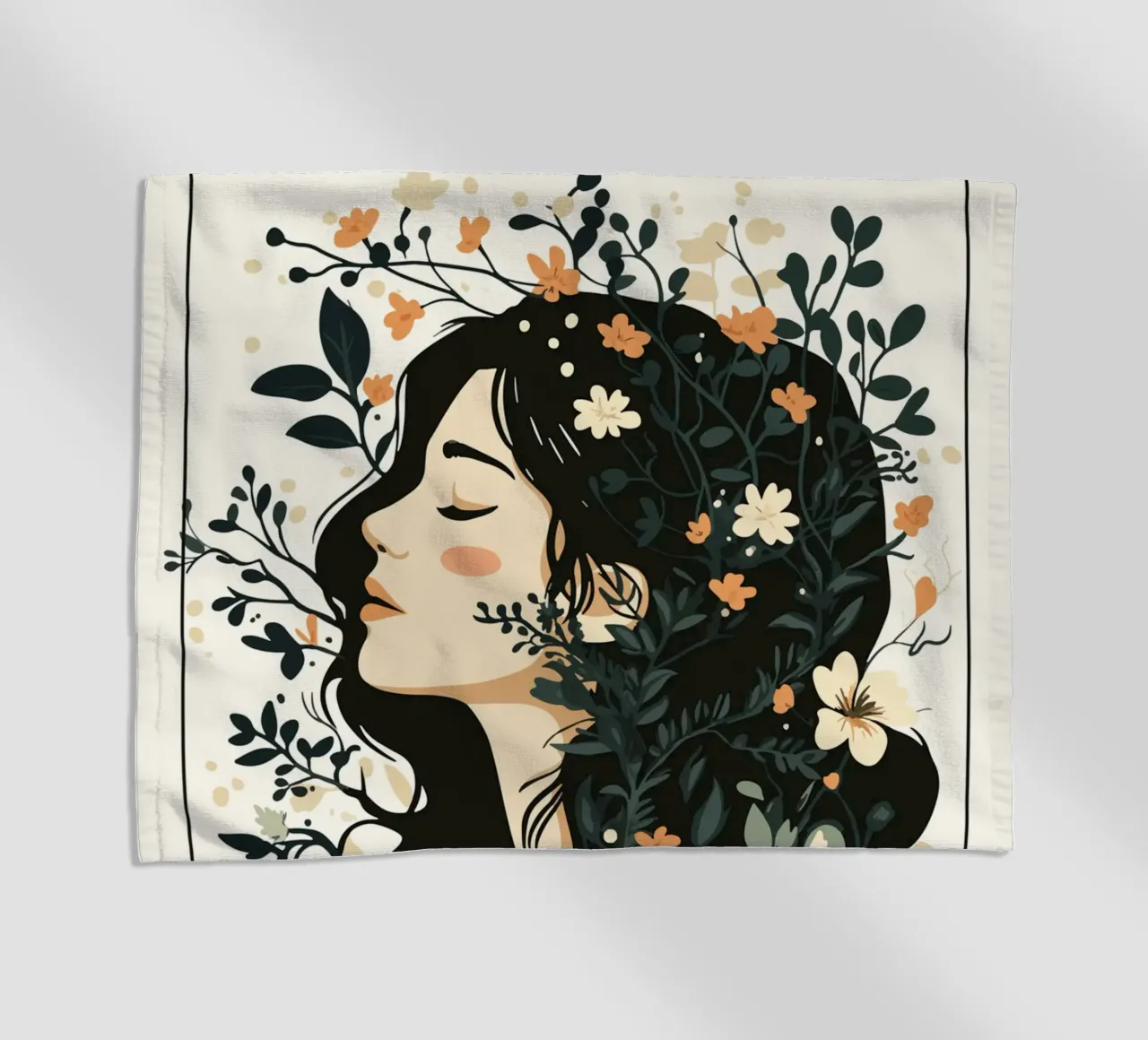 Donna di profilo con splendore floreale telo mare da pixelbull - medieval art and more