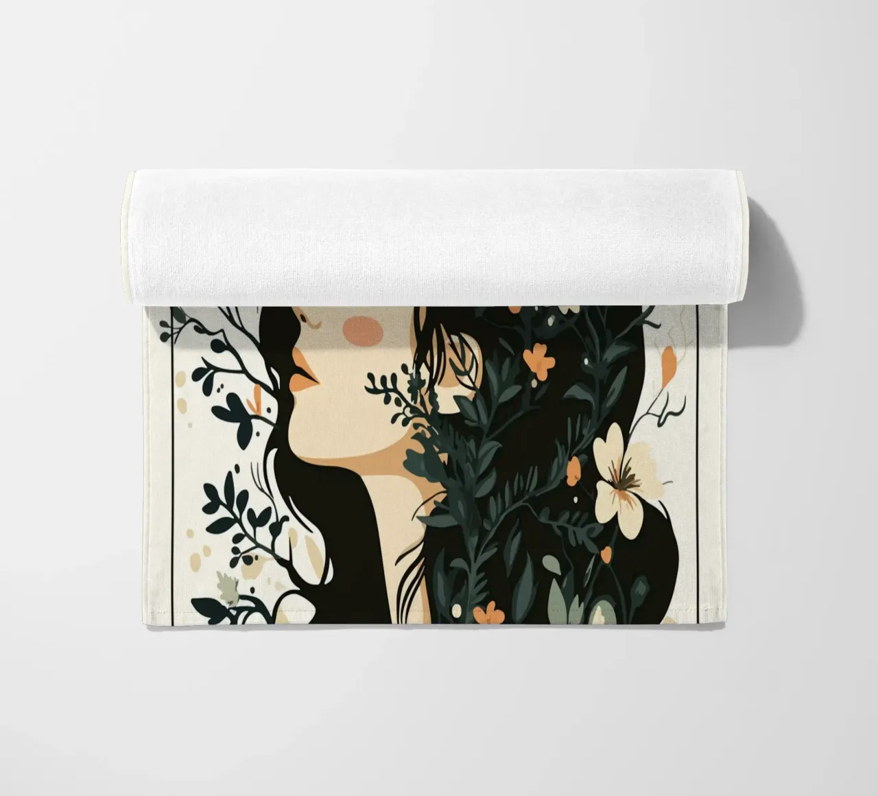 Donna di profilo con splendore floreale telo mare da pixelbull - medieval art and more