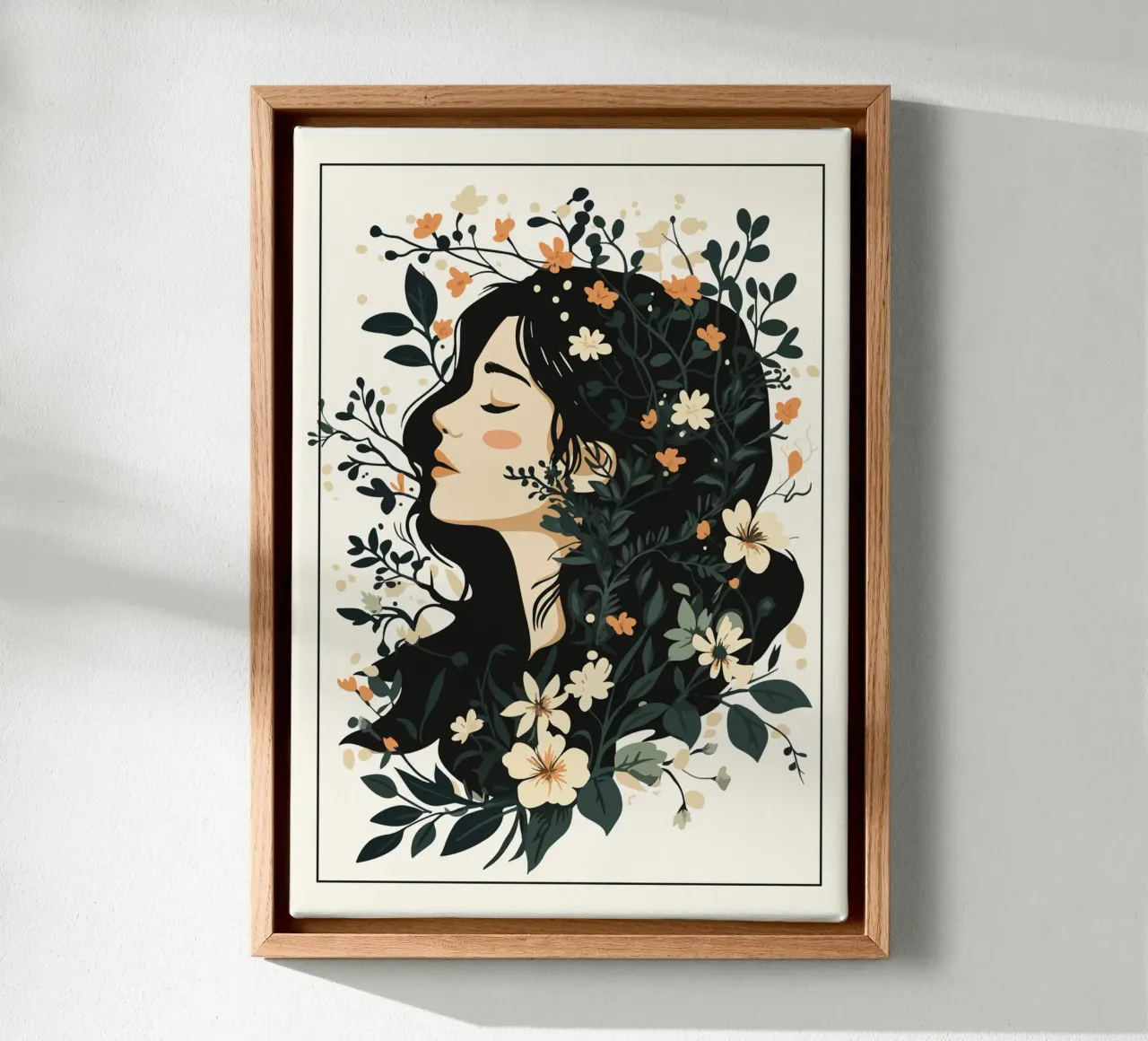 Donna di profilo con splendore floreale tela da pixelbull - medieval art and more