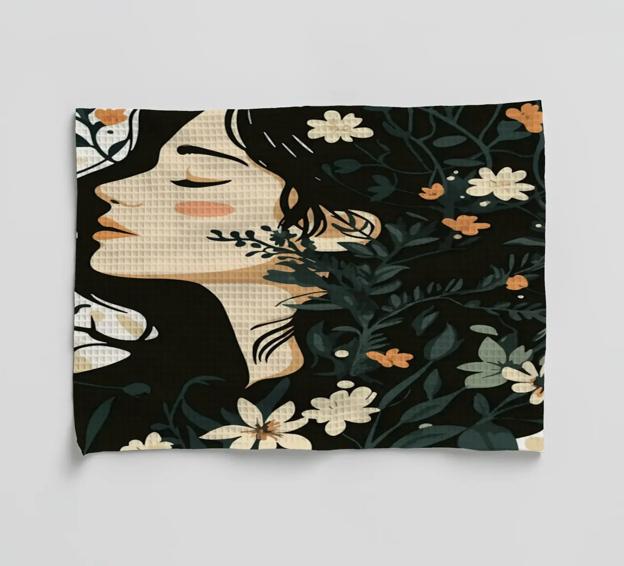 Donna di profilo con splendore floreale canovaccio da cucina da pixelbull - medieval art and more