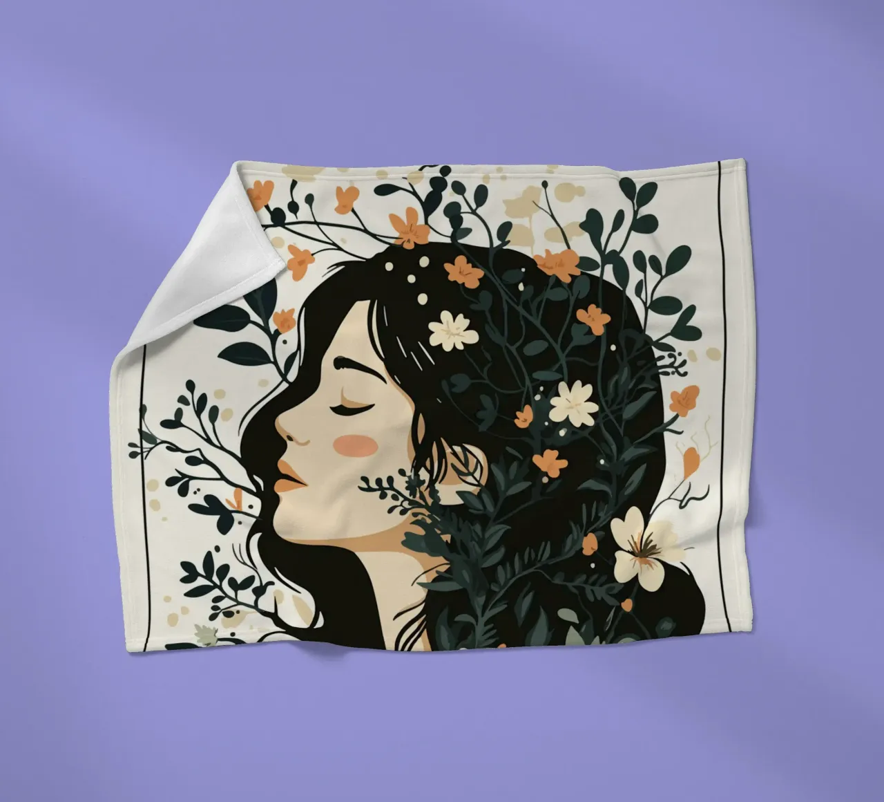 Donna di profilo con splendore floreale coperta in pile da pixelbull - medieval art and more