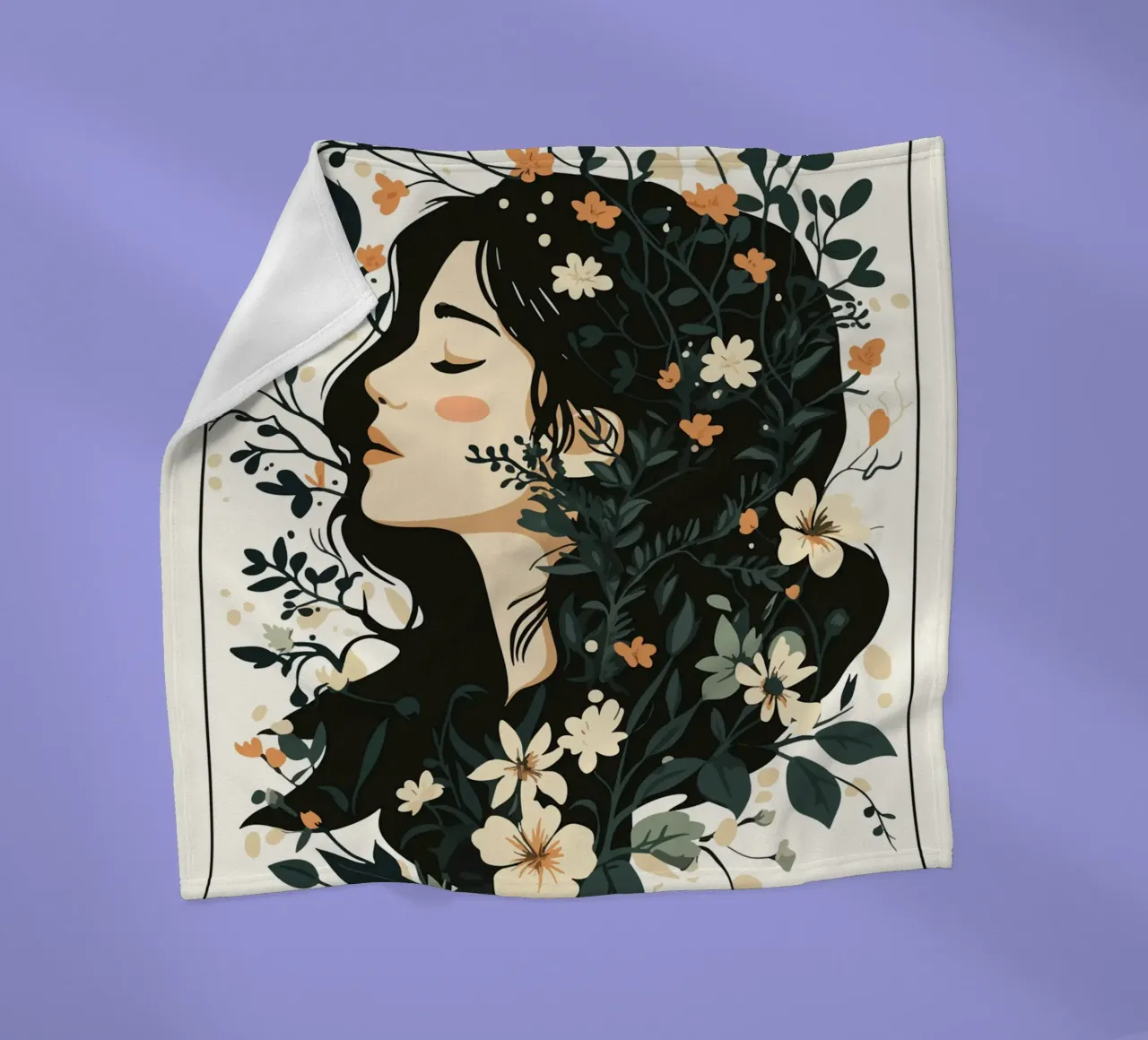 Donna di profilo con splendore floreale coperta in pile da pixelbull - medieval art and more