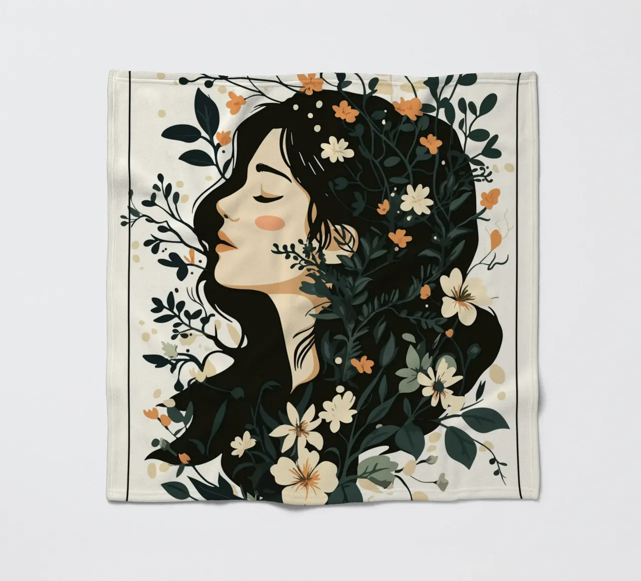 Donna di profilo con splendore floreale coperta in pile da pixelbull - medieval art and more