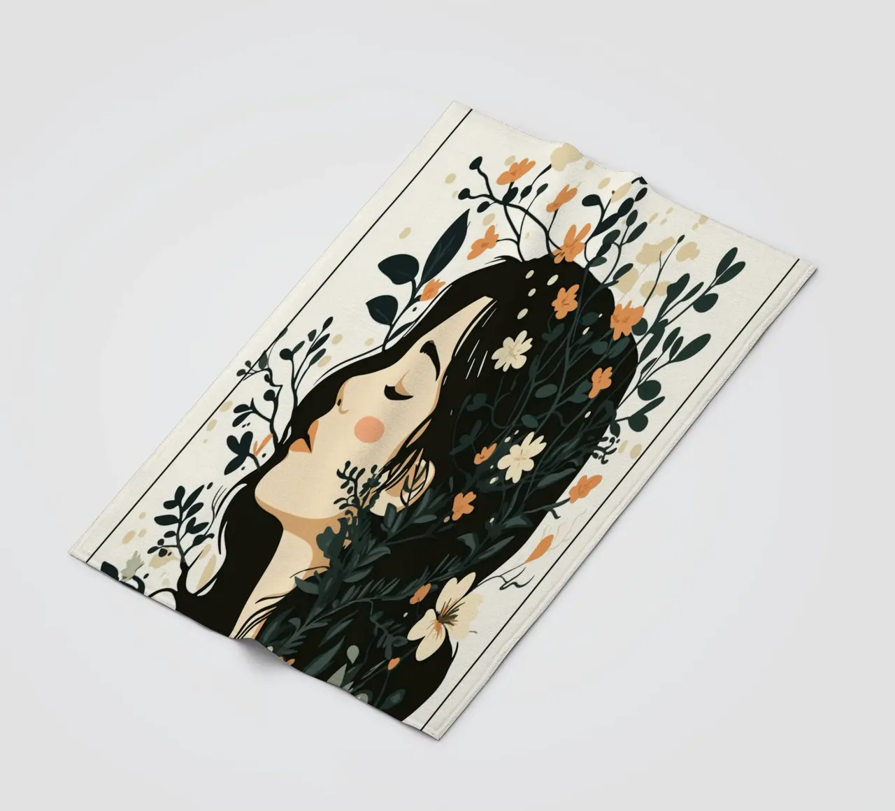 Donna di profilo con splendore floreale coperta in pile da pixelbull - medieval art and more