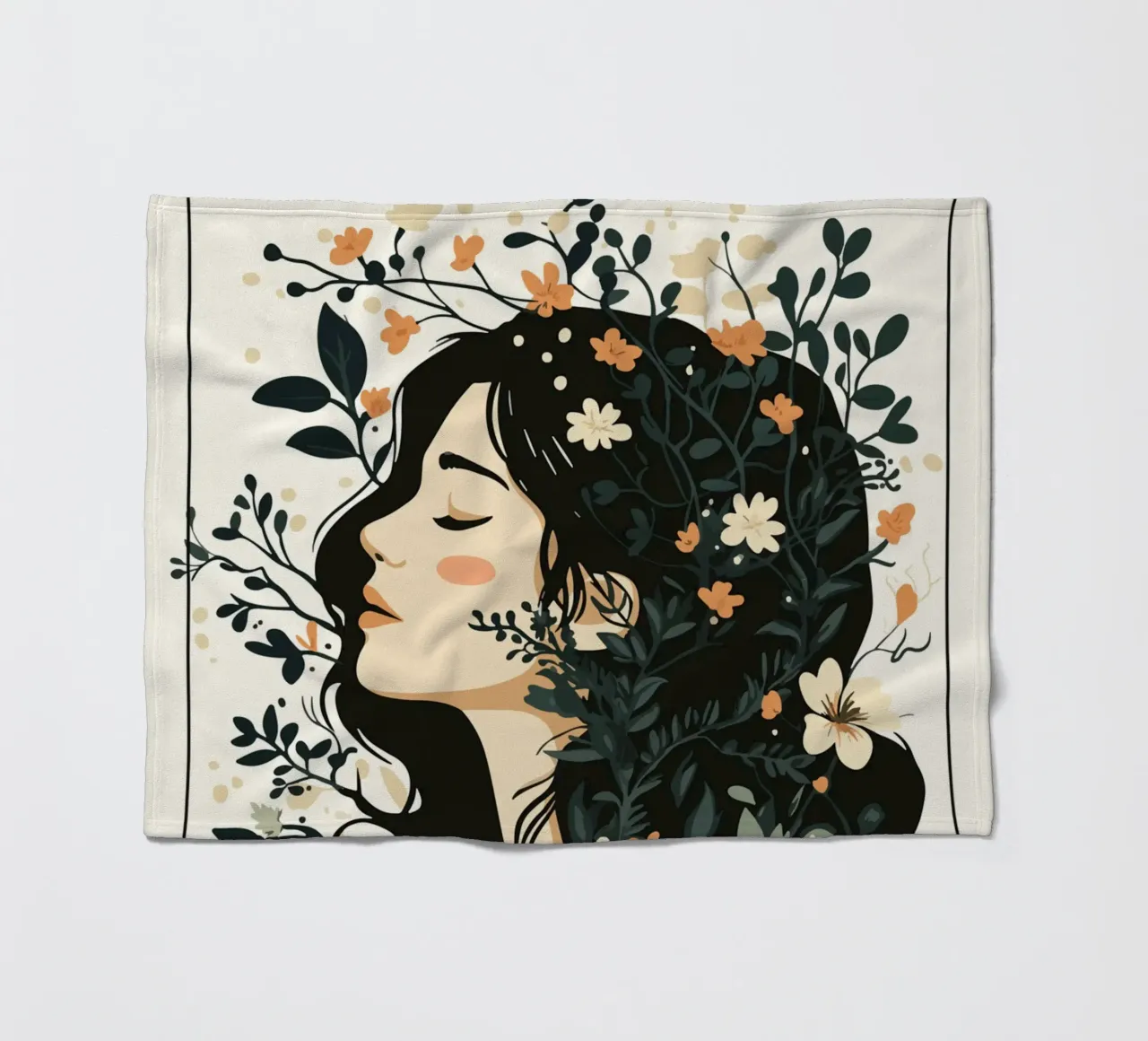 Donna di profilo con splendore floreale coperta in pile da pixelbull - medieval art and more