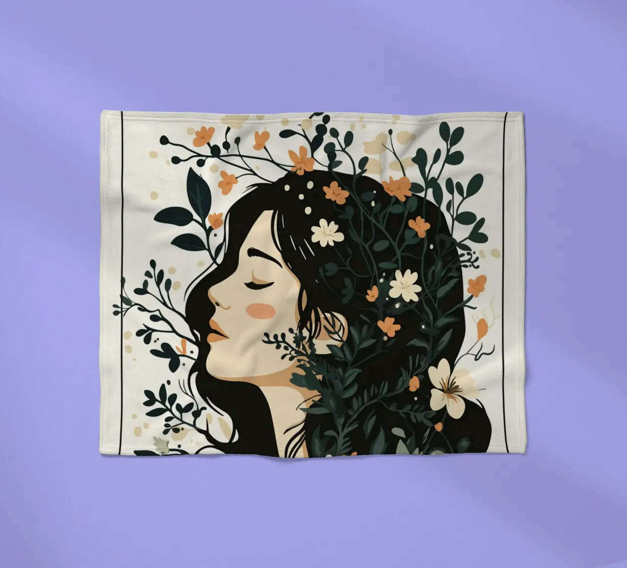 Donna di profilo con splendore floreale coperta in pile da pixelbull - medieval art and more