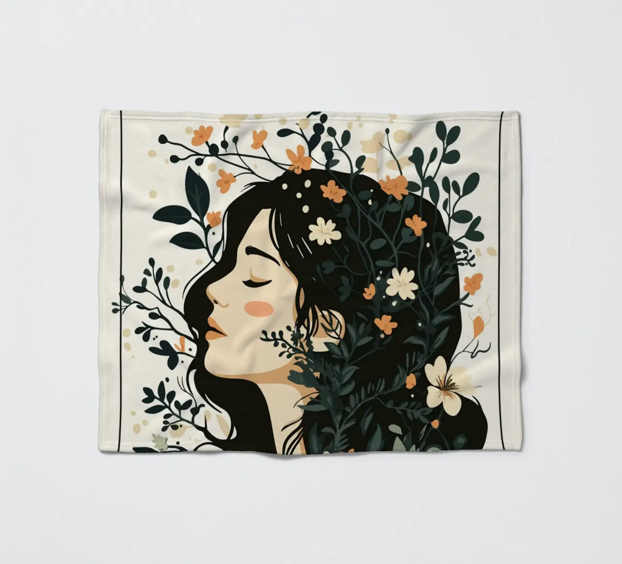 Donna di profilo con splendore floreale coperta in pile da pixelbull - medieval art and more