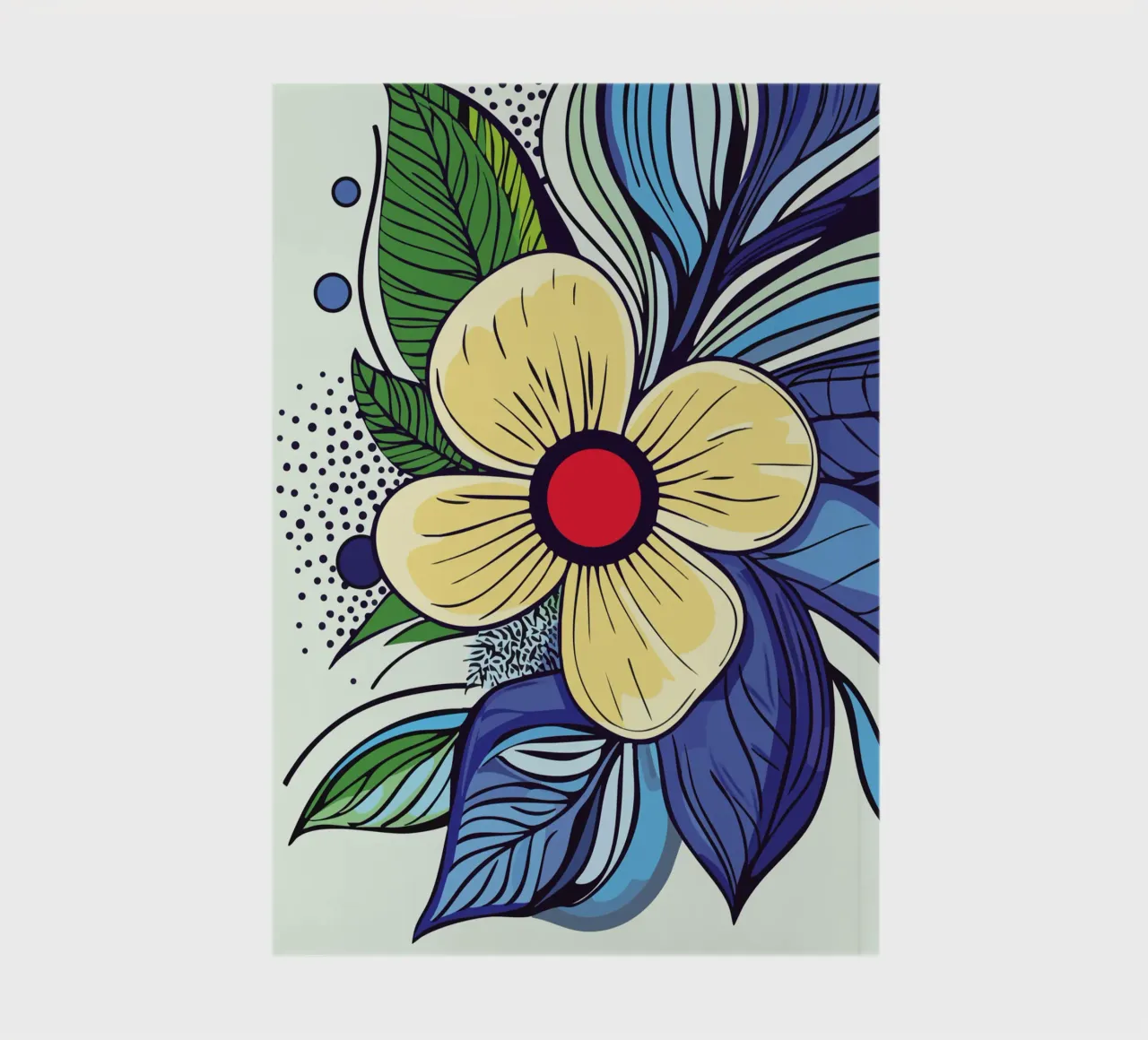 Yellow flower with red centre on leaf base notebook by pixelbull - medieval art and more