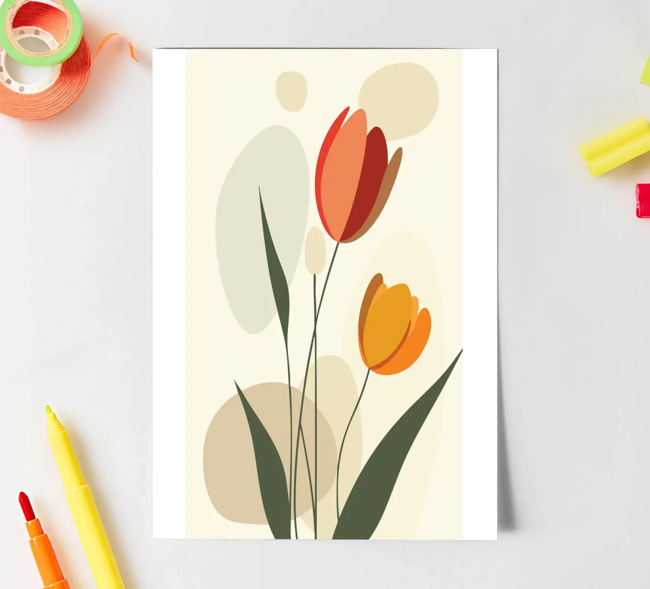 Abstrakte Tulpen in warmen Farbtönen Stickerbogen von pixelbull - medieval art and more