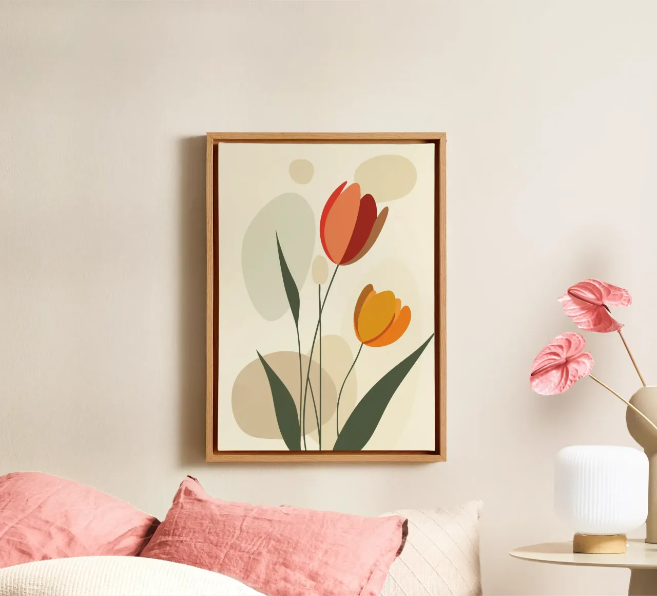 Abstract tulips in warm colours canvas with Floater frame by pixelbull - medieval art and more