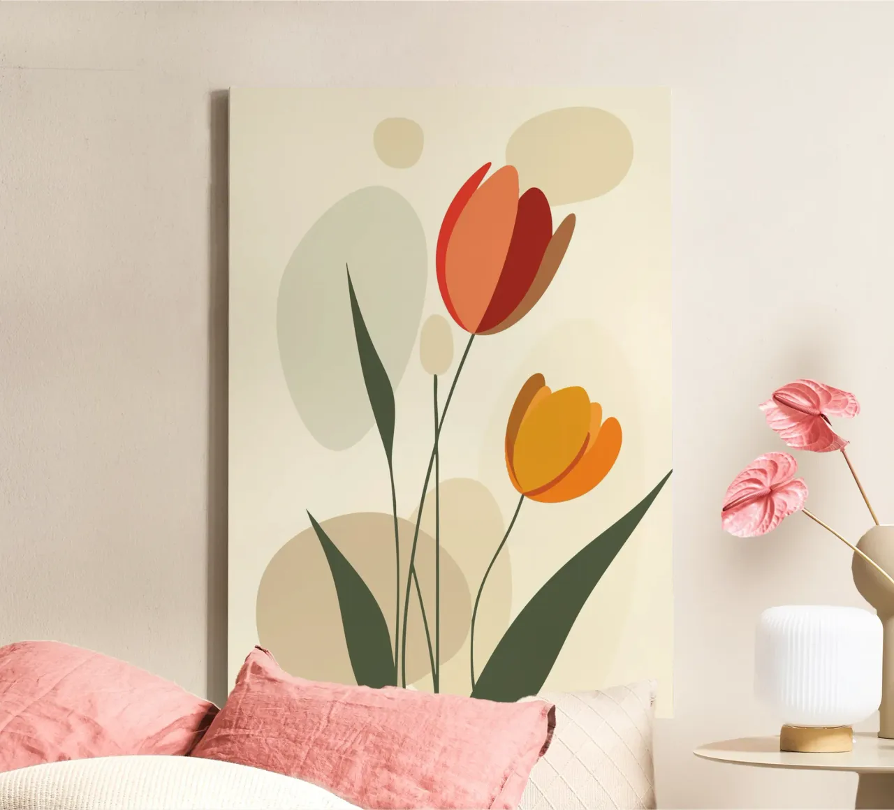 Abstract tulips in warm colours canvas with Floater frame by pixelbull - medieval art and more