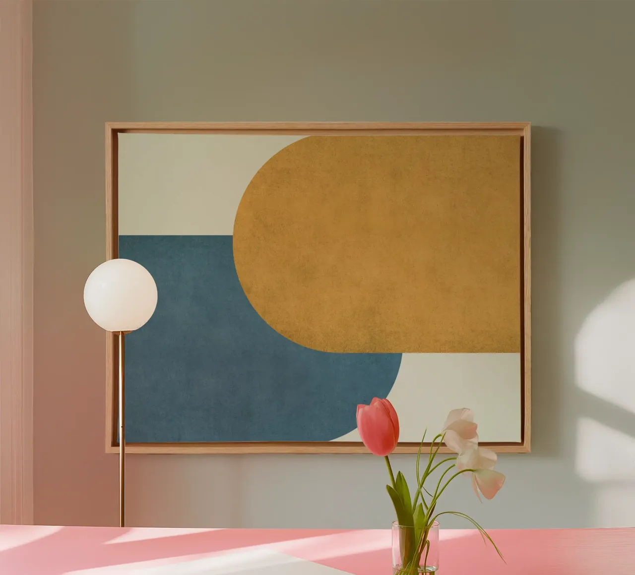 Halfmoon Colorblock - Oro Blu tela con Cornice a cassetta da MoonlightPrint