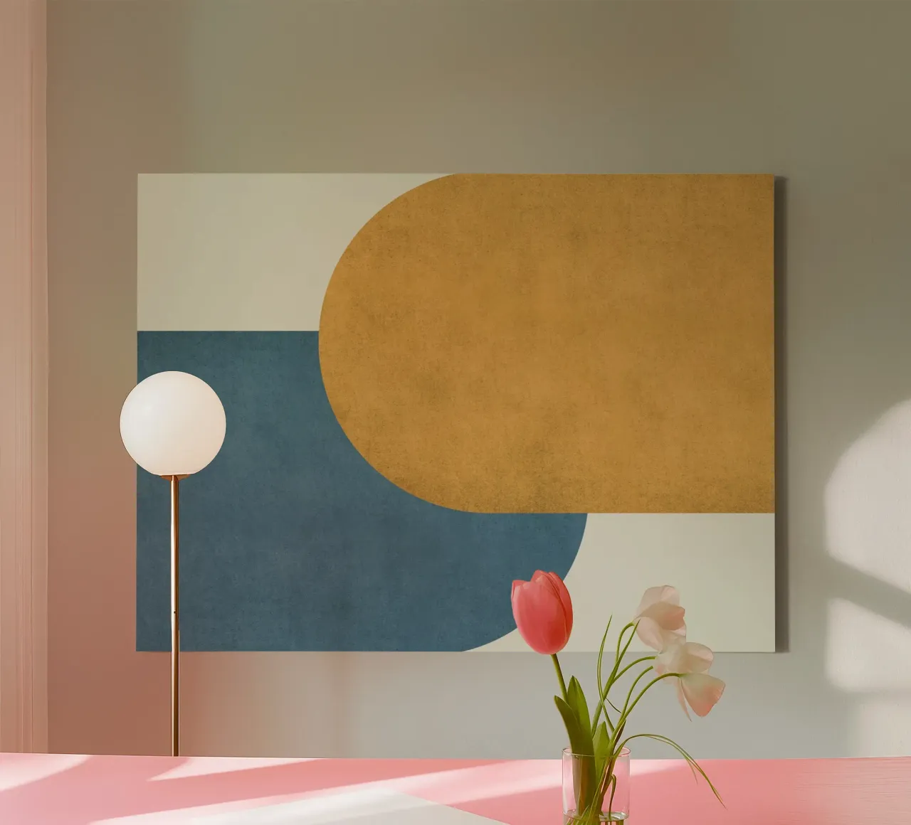 Halfmoon Colorblock - Oro Blu tela con Cornice a cassetta da MoonlightPrint