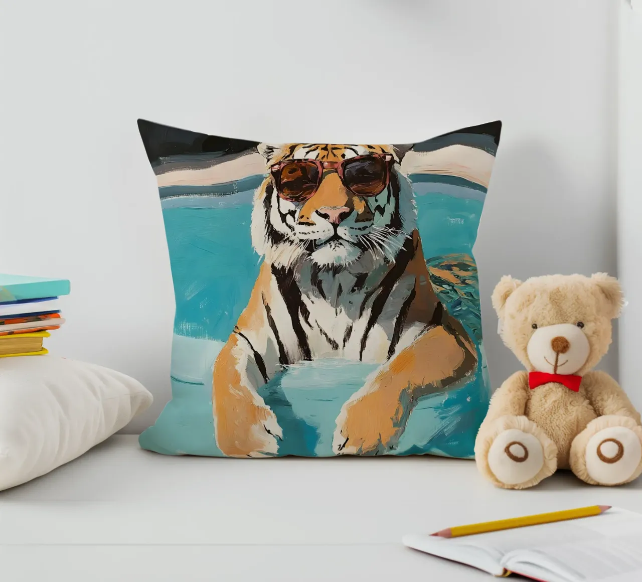 Chilling Tiger by the Pool cuscino da Gypsy Galleria