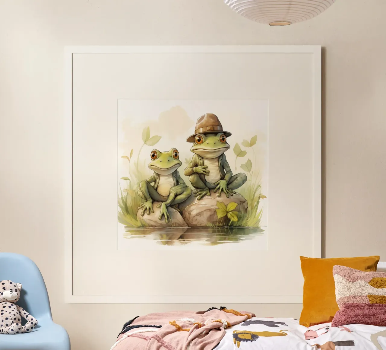 Duo di rane retrò poster con telaio in alluminio da Funny Animals