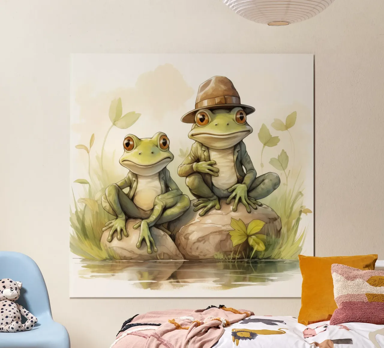 Duo di rane retrò poster con telaio in alluminio da Funny Animals