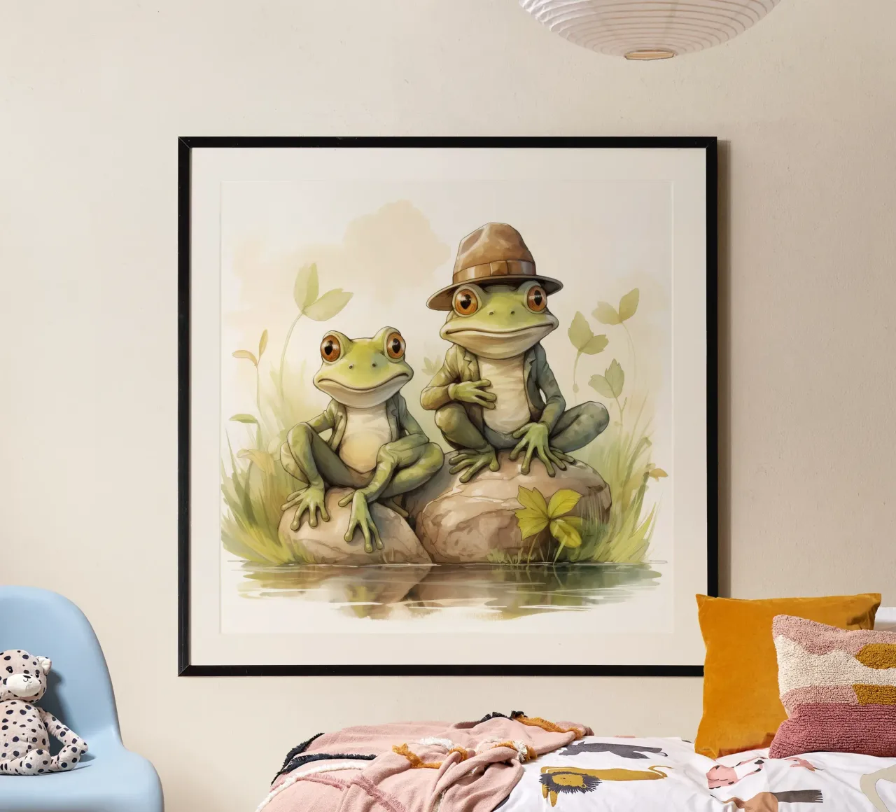 Duo di rane retrò poster con telaio in alluminio da Funny Animals