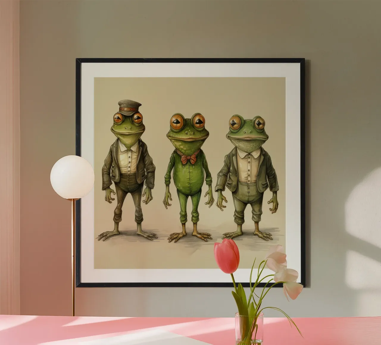 La banda delle rane retrò poster con telaio in plastica da Funny Animals