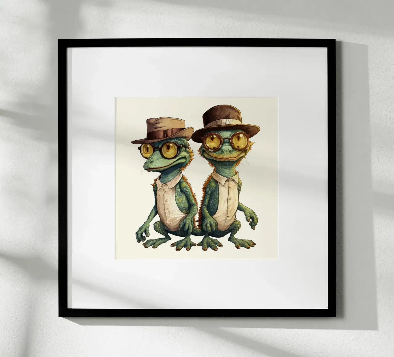 Cartoni animati retro Funny Cute Geckos poster con telaio in plastica da Funny Animals