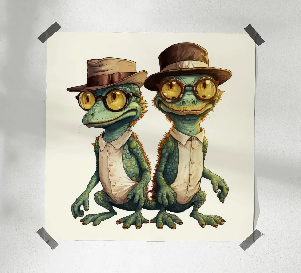 Cartoni animati retro Funny Cute Geckos poster con telaio in plastica da Funny Animals