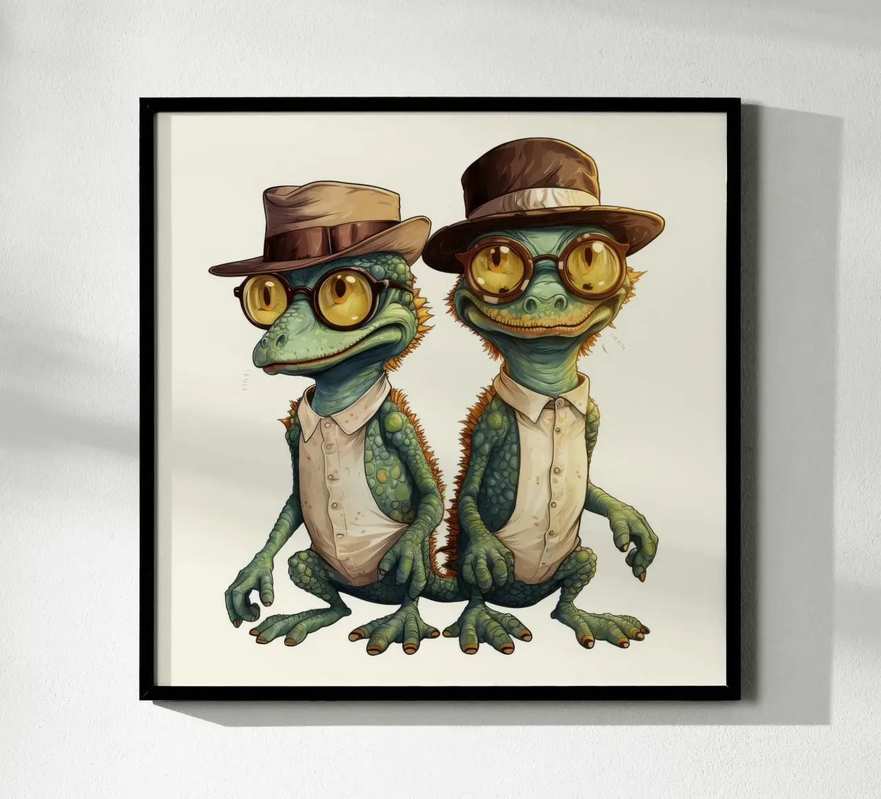 Cartoni animati retro Funny Cute Geckos poster con telaio in plastica da Funny Animals