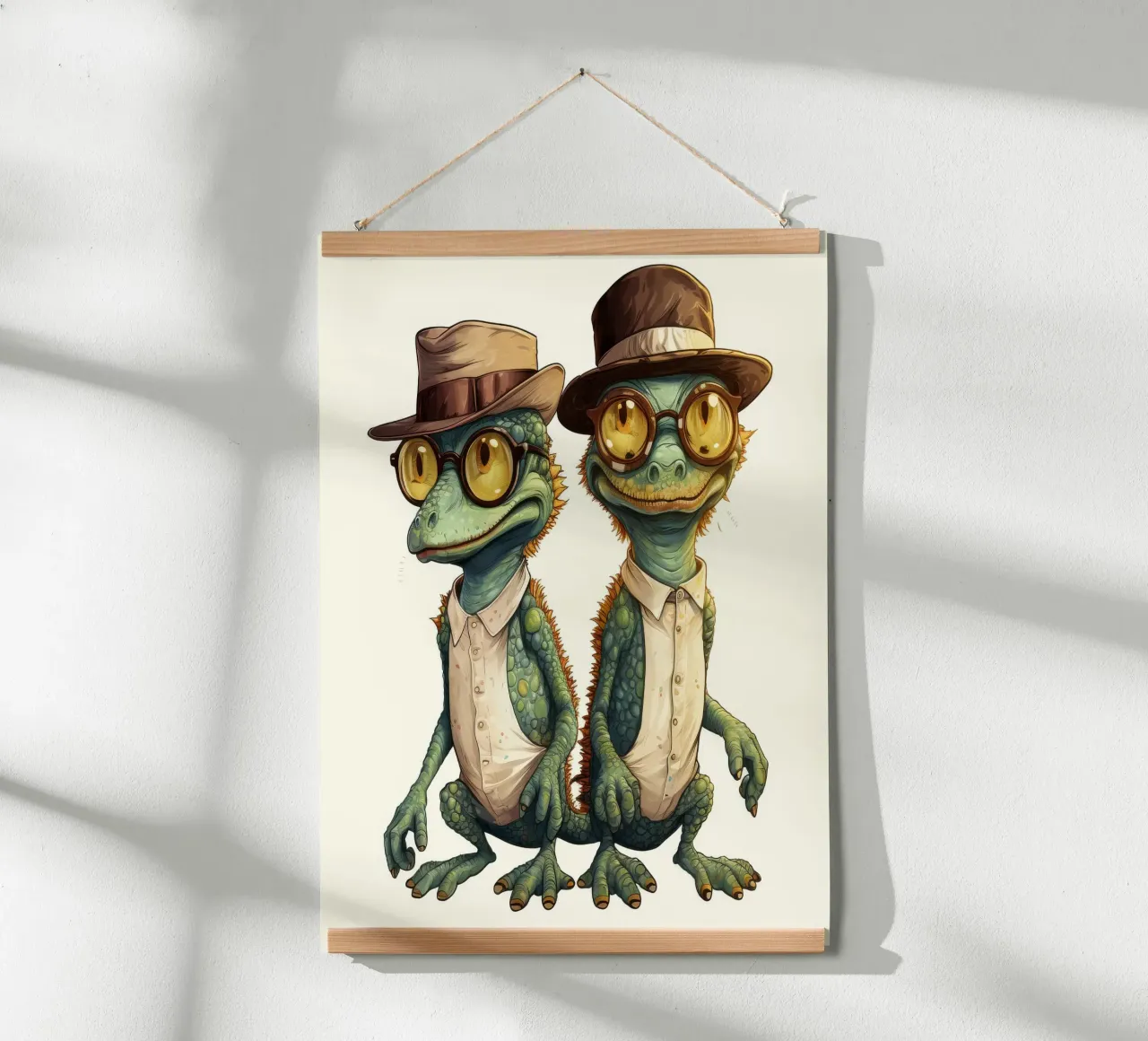Cartoni animati retro Funny Cute Geckos poster con telaio in plastica da Funny Animals