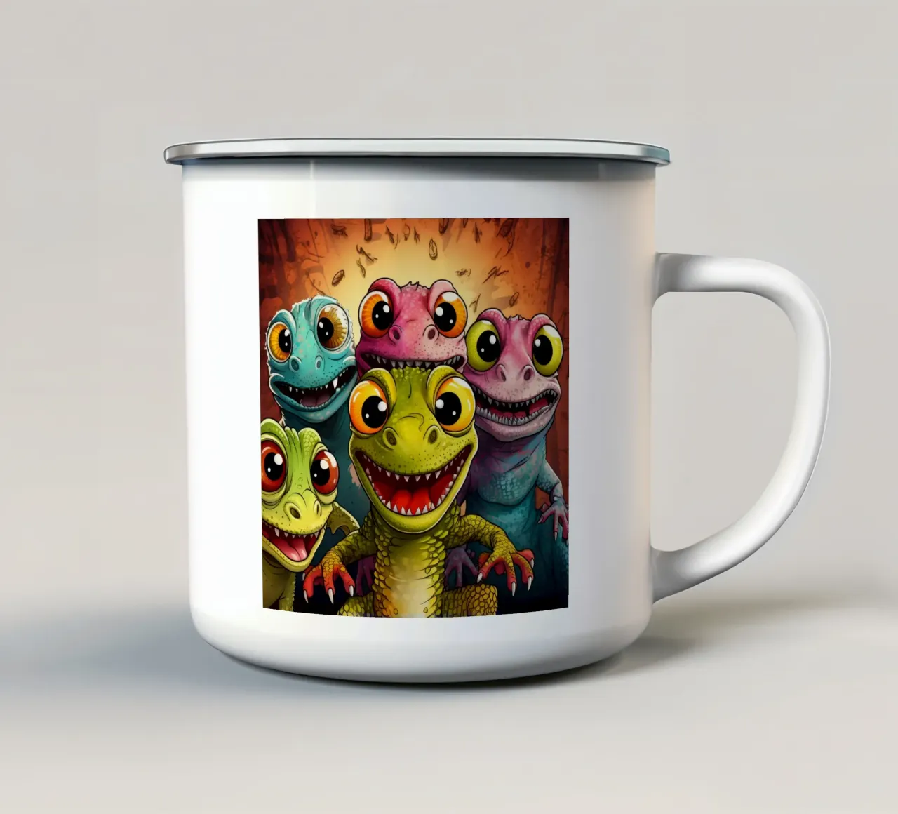 Gang di gechi retrò tazza in smalto da Funny Animals
