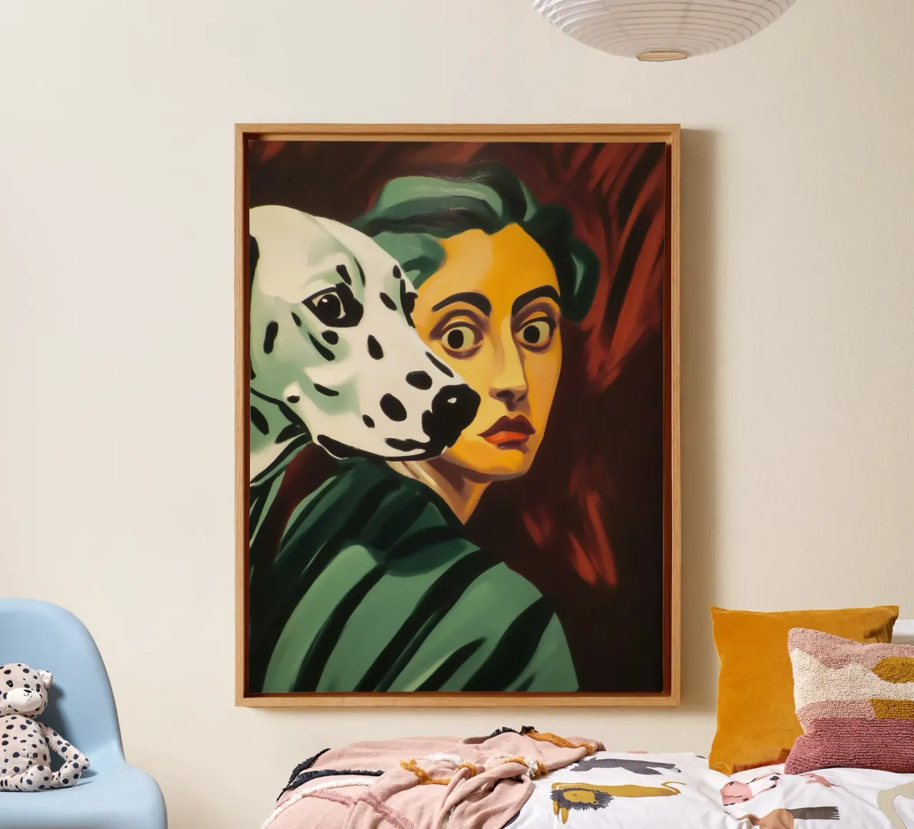 Portrait de femme avec un dalmatien | Peinture expressionniste toile avec Caisse américaine de Autofocus