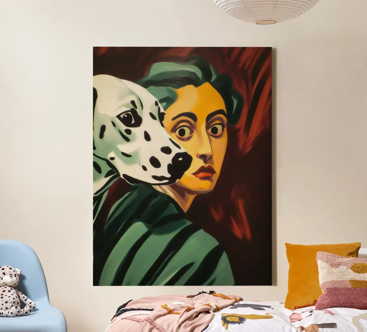 Portrait de femme avec un dalmatien | Peinture expressionniste toile avec Caisse américaine de Autofocus