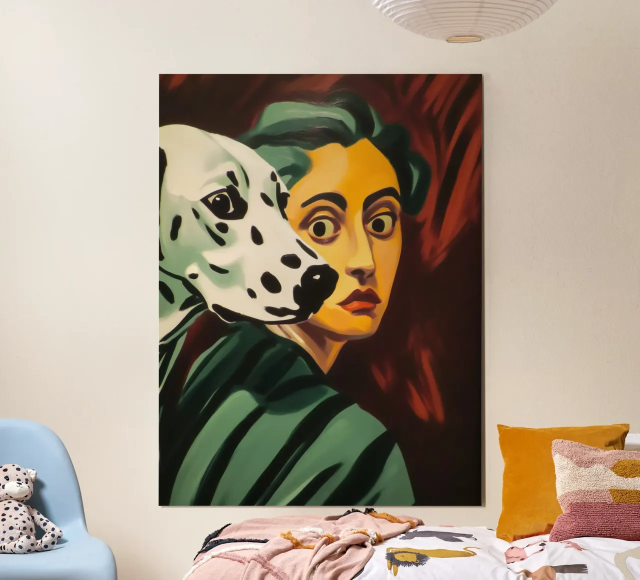 Ritratto di donna con dalmata | Pittura espressionista poster con telaio in legno da Autofocus