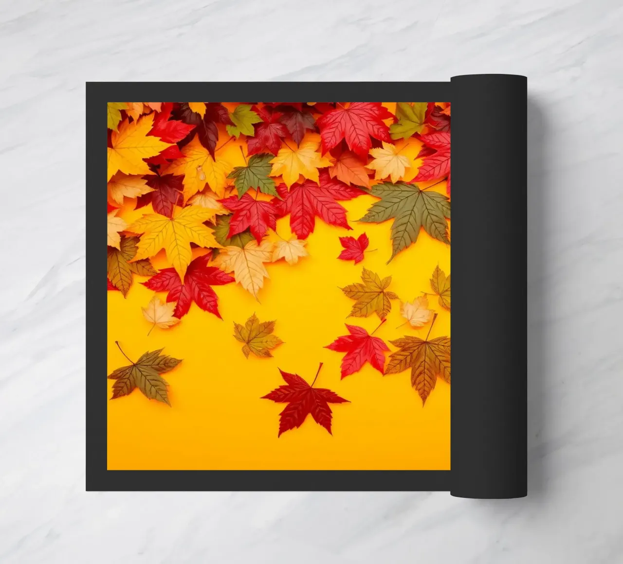foglie autunnali sparse su uno sfondo giallo caldo zerbino da DesignDoodle