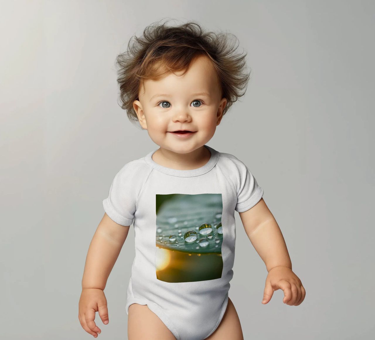 Vue rapprochée de gouttelettes d'eau sur une feuille verte body bébé de DesignDoodle