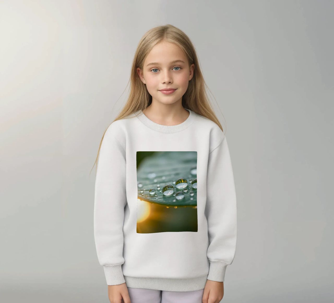 Vue rapprochée de gouttelettes d'eau sur une feuille verte sweat enfant de DesignDoodle