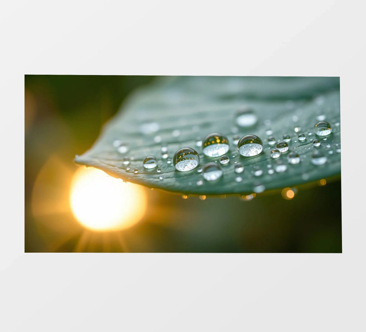 Vue rapprochée de gouttelettes d'eau sur une feuille verte bâche pvc de DesignDoodle