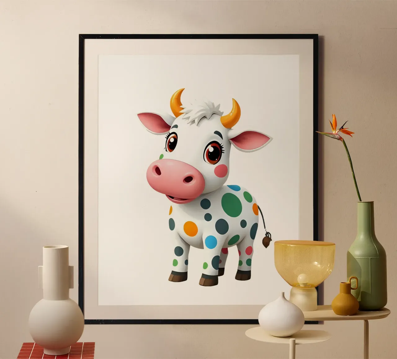 Kuh_3a poster con telaio in legno da Tierisch bunt by LK