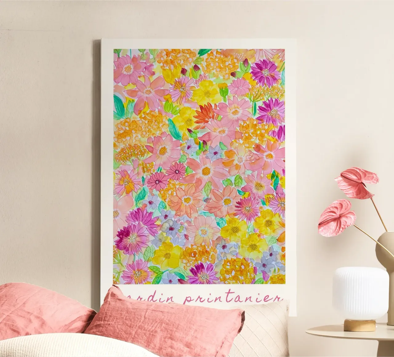 Spring garden canvas with Floater frame by melimelocreations