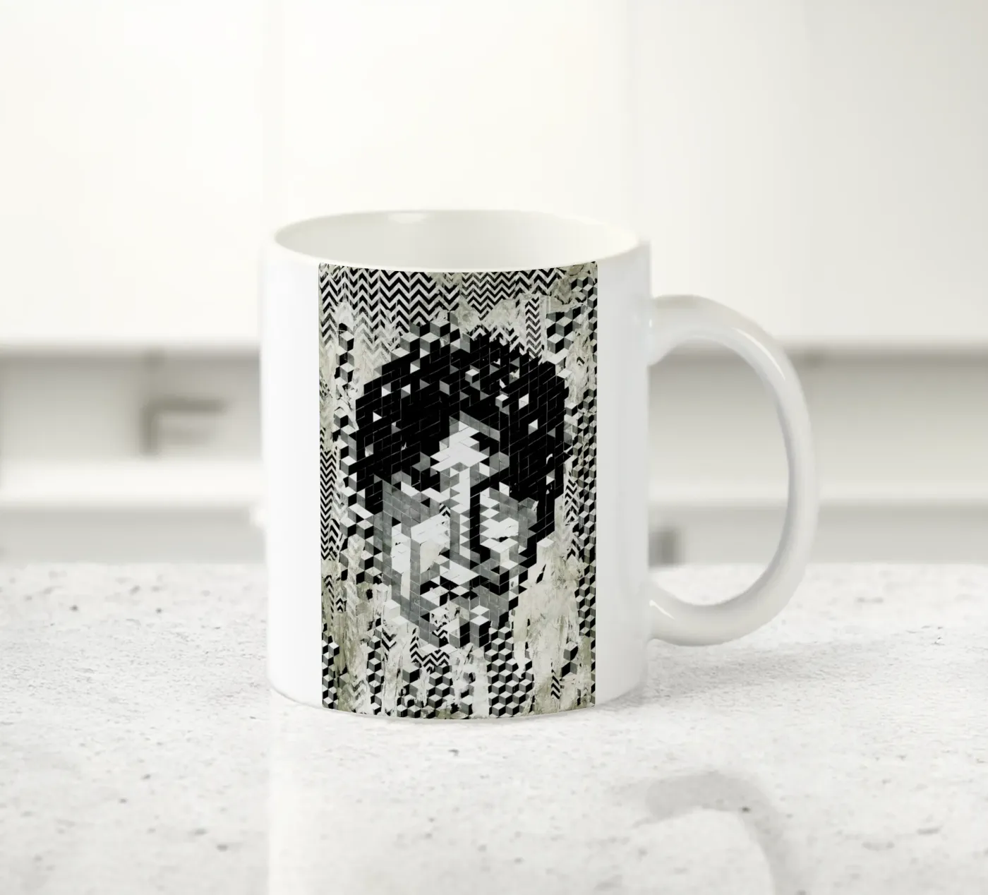 Cube Head ceramic mug by Famous When Dead