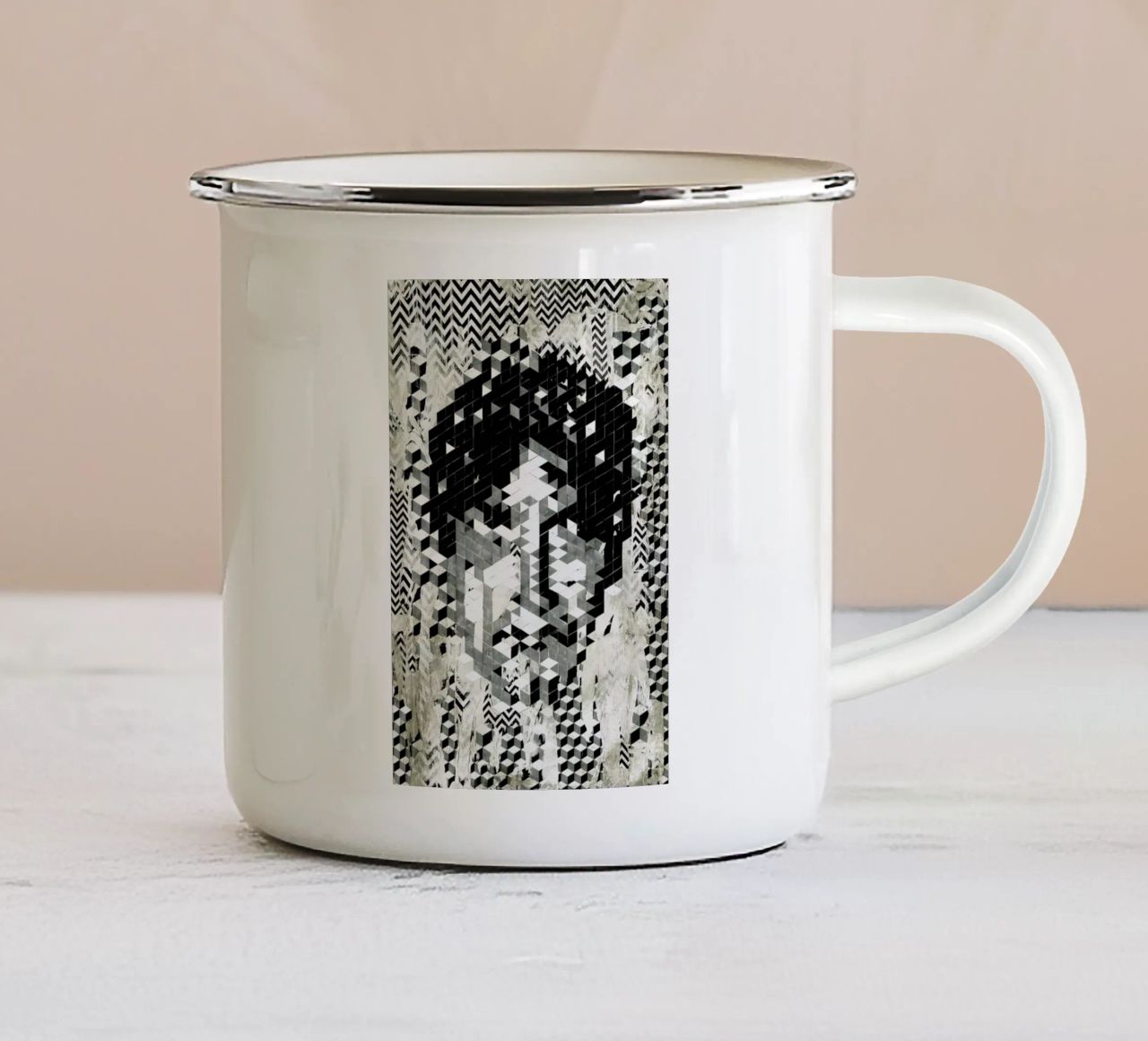 Cube Head tazza in smalto da Famous When Dead