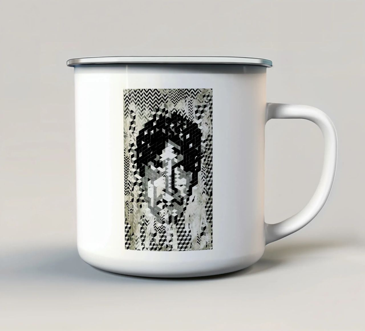 Cube Head tazza in smalto da Famous When Dead