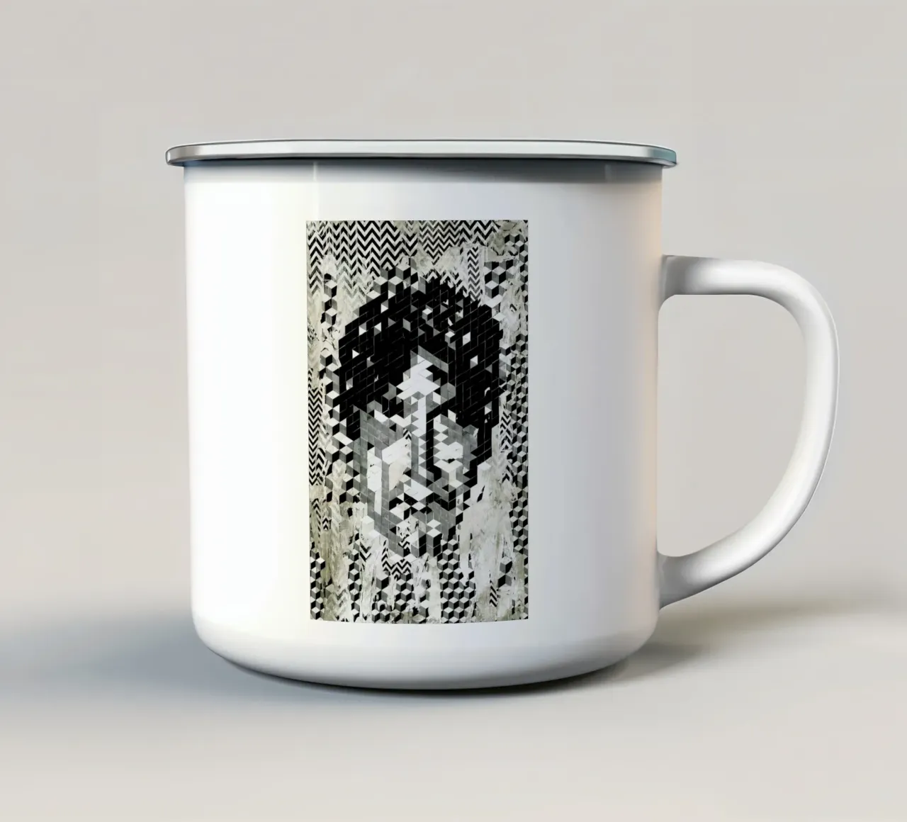Cube Head Emaille Tasse von Famous When Dead