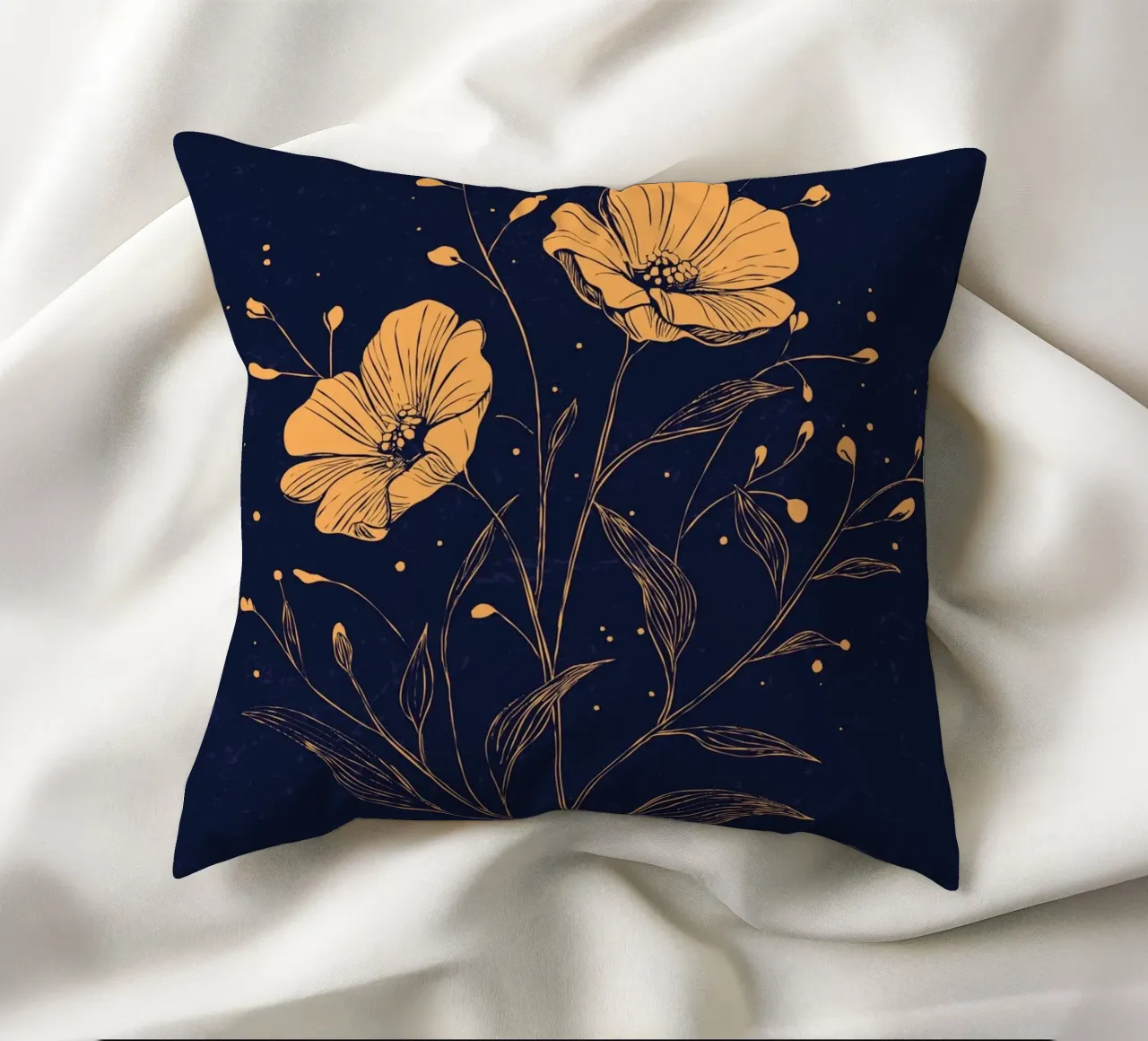 Golden poppies on a deep blue background decorative cushion by pixelbull - medieval art and more