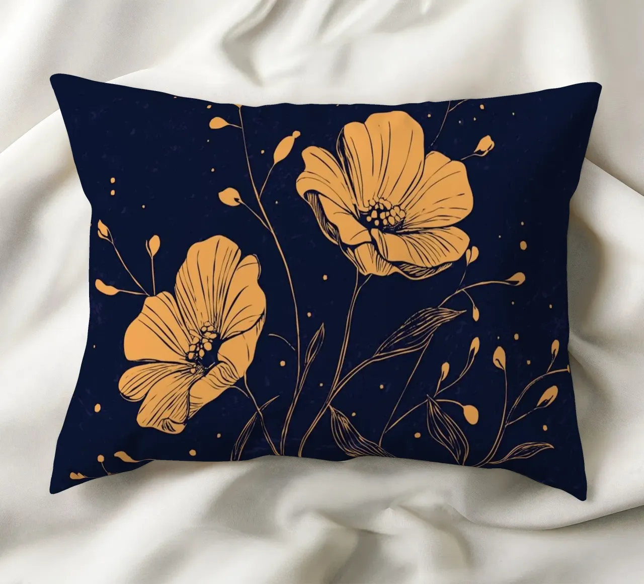 Golden poppies on a deep blue background decorative cushion by pixelbull - medieval art and more